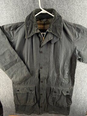 Barbour Border Blue A201 Size 38 Waxed Jacket Men Full Zip Snap Collar Outdoor